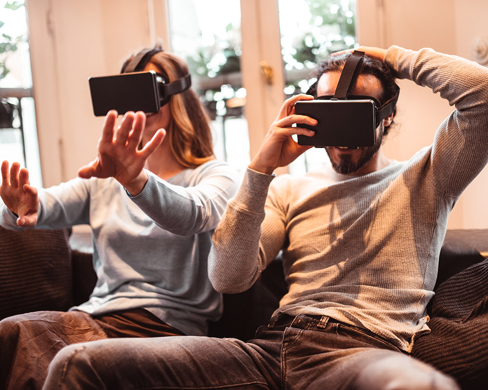 family at home using VR headset